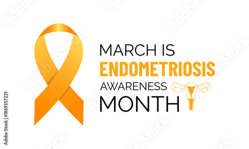 Vector illustration of Endometriosis awareness month is celebrated every year in March. A minimal uterus and Realistic ribbon symbol. A painful, longterm disorder affecting pelvic health banner design