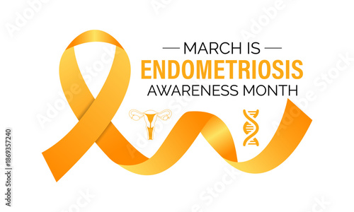 Vector illustration of Endometriosis awareness month is celebrated every year in March. A minimal uterus and Realistic ribbon symbol. A painful, longterm disorder affecting pelvic health banner design