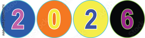 2026, Uses a rainbow color scheme, which typically includes a gradient of colors that can evoke feelings of joy, variety, and positivity.
