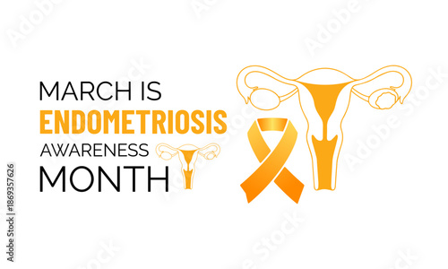 Vector illustration of Endometriosis awareness month is celebrated every year in March. A minimal uterus and Realistic ribbon symbol. A painful, longterm disorder affecting pelvic health banner design