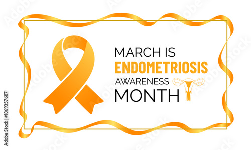 Vector illustration of Endometriosis awareness month is celebrated every year in March. A minimal uterus and Realistic ribbon symbol. A painful, longterm disorder affecting pelvic health banner design