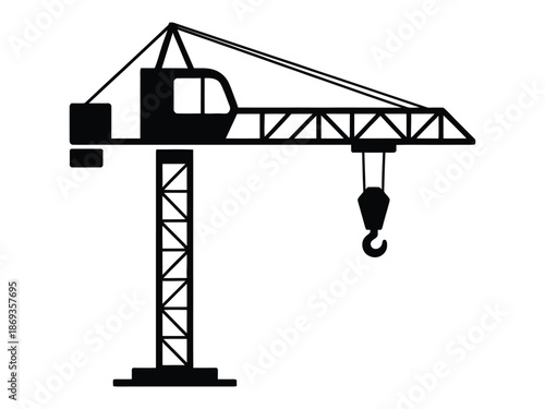 Tower Crane Icon Silhouette – Construction Lifting Machinery and Industrial Equipment Vector