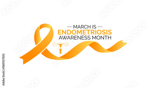 Vector illustration of Endometriosis awareness month is celebrated every year in March. A minimal uterus and Realistic ribbon symbol. A painful, longterm disorder affecting pelvic health banner design