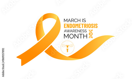 Vector illustration of Endometriosis awareness month is celebrated every year in March. A minimal uterus and Realistic ribbon symbol. A painful, longterm disorder affecting pelvic health banner design
