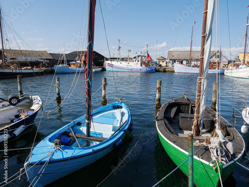 Fishing boats in small fishing harbour of Ebeltoft, Jutland, Denmark