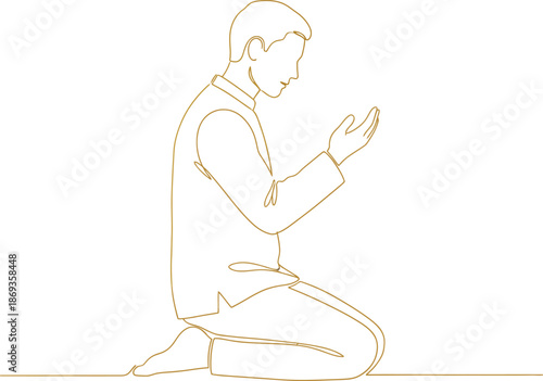 Man Praying Line Art Illustration
Continuous Line Drawing of a Muslim Man Kneeling in Prayer (Dua)