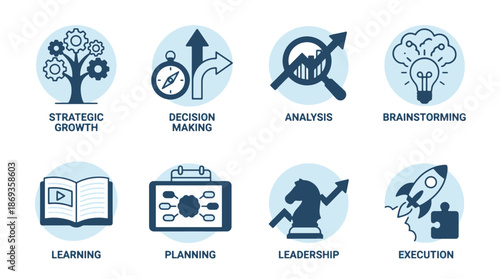 Set of 8 Business Strategy and Growth Vector Icons