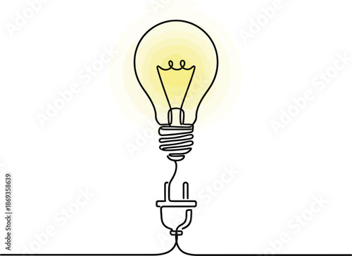 Creative Light Bulb Plug Line Art Illustration
Continuous Line Drawing of a Glowing Light Bulb with an Electrical Plug
