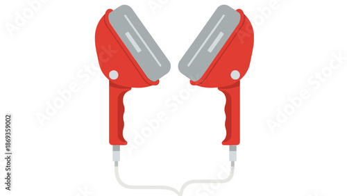 Red medical defibrillator paddles for emergency cardiac life support and hospital intensive care equipment logistics and healthcare business branding resources.