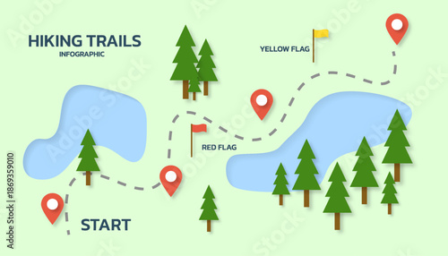 Papercut style hiking trail infographic template.