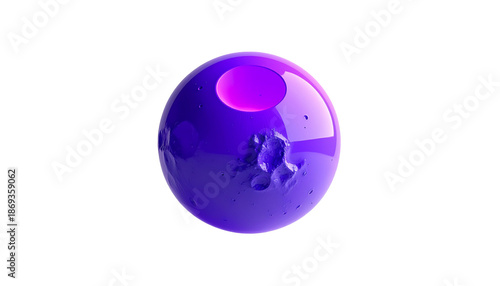 A glossy, purple sphere with craters and internal light against black
