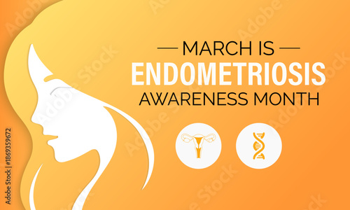 Vector illustration of Endometriosis awareness month is celebrated every year in March. A minimal uterus and Realistic ribbon symbol. A painful, longterm disorder affecting pelvic health banner design
