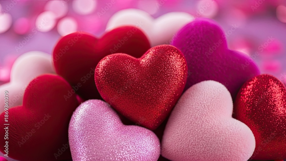 Fototapeta premium Vibrant hearts in pink, red, and purple hues for Valentine's Day