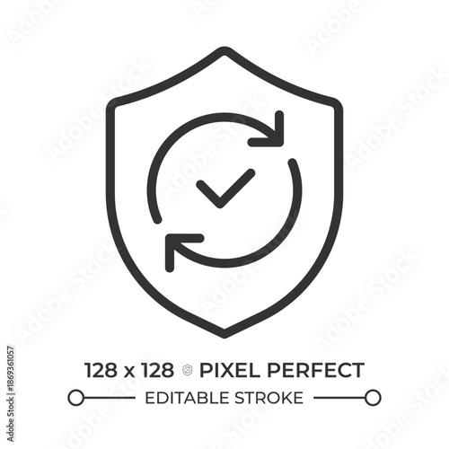 Security updates pixel perfect line icon. Continuous verification. Antivirus software update. Network firewall. Isolated vector illustration. Outline symbol. Simple linear drawing. Editable stroke