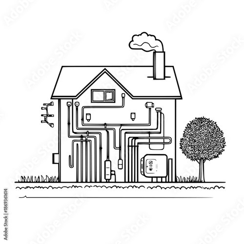 Modern Home Advanced Geothermal Energy System | Clean, isolated vector art for creative projects.