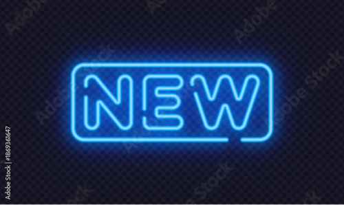 Blue neon new sign in modern vector style, ideal for product launches and updates. Cool glow draws attention to fresh content.