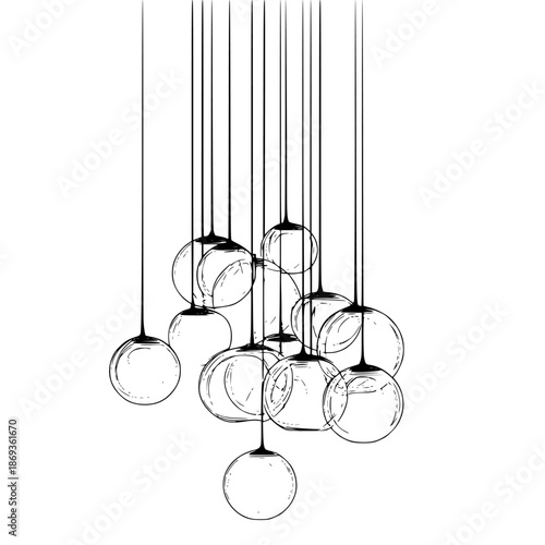 Chic Modern Black White Chandelier | Clean, isolated vector art for creative projects.
