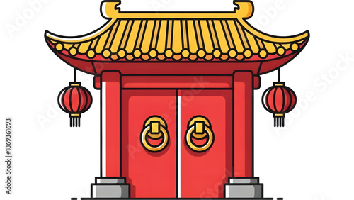 Modern cartoon style Chinese gate vector illustration