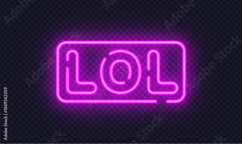 Pink neon LOL sign with playful typography, designed for humor content and fun reactions. Bright glow adds lighthearted mood.