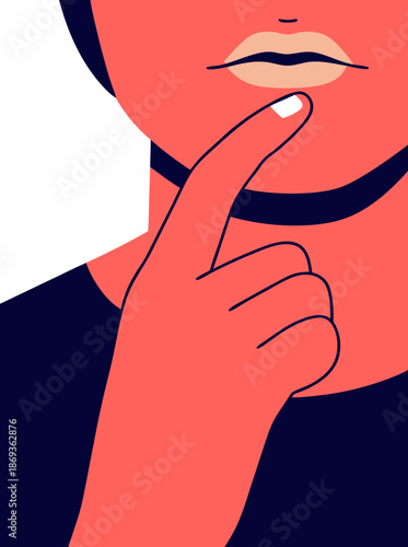 A person making a shushing gesture with their finger to their lips in a vector illustration