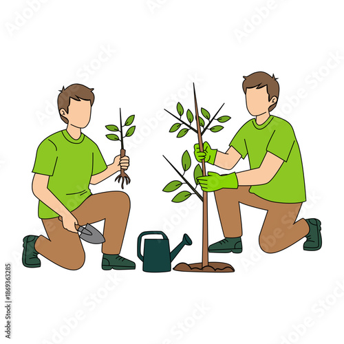 Men Planting Young Trees