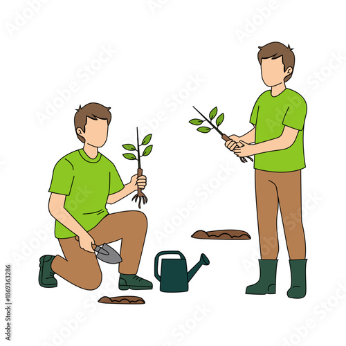 Men Planting Tree Saplings