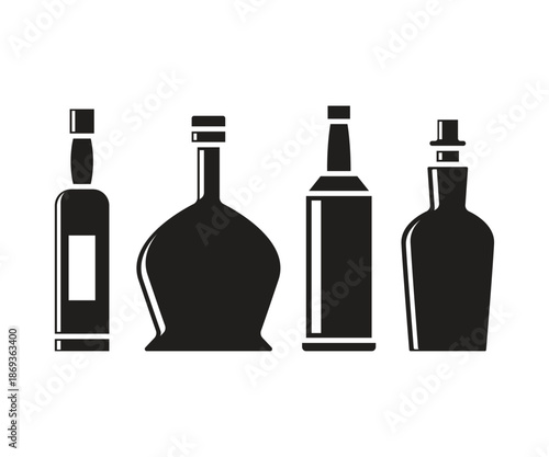 beverage bottle icons set vector