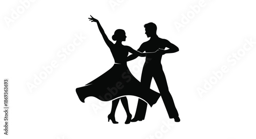 Elegant couple dancing a ballroom dance a striking black silhouette