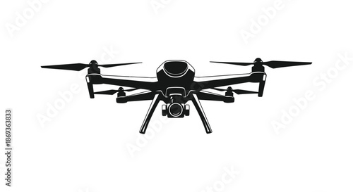 Front view of a modern drone with extended landing gear silhouette