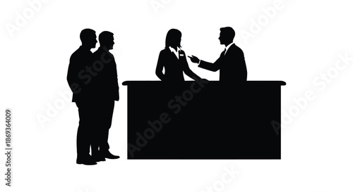 Business professionals interacting at a reception desk a striking silhouette