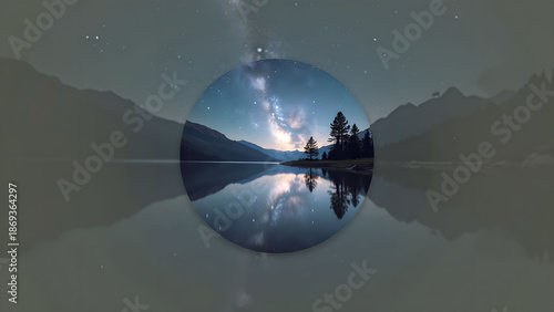 Night sky reflection on lake with mountain backdrop