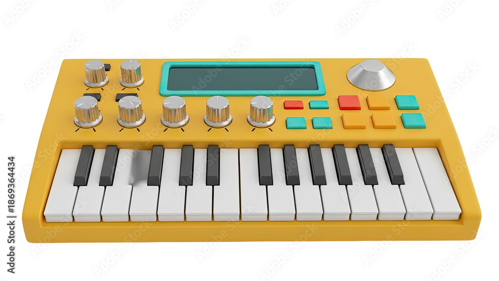 Fototapeta premium Yellow Synthesizer with Knobs and Buttons