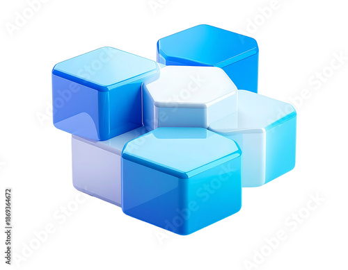 3D rendered hexagonal shapes in a digital gradient with shadows
