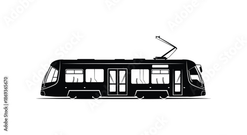 Detailed black tram illustration showing modern design a striking silhouette