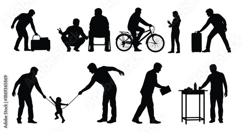 Various human poses and activities depicted in a black silhouette