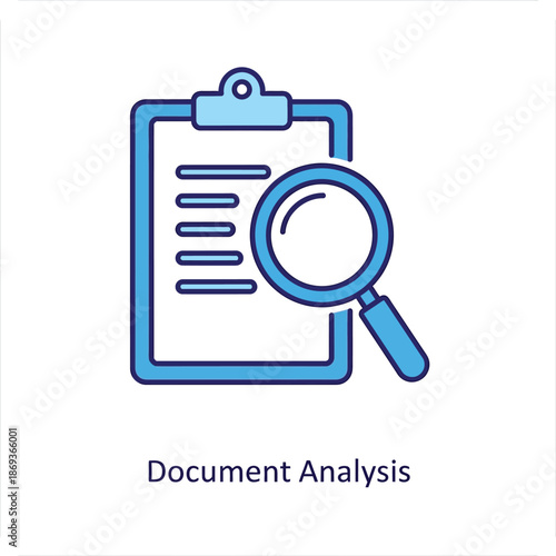 Document Analysis with Magnifying Glass in Simple Flat Design with Blue Color Scheme on White Background for Business Presentation