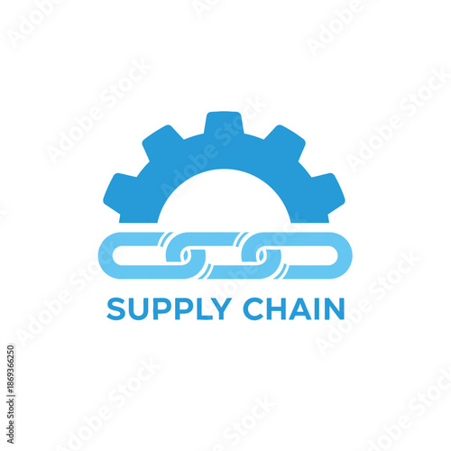Supply Chain Logo with Interconnected Chain Links in Blue on White Background for Corporate Branding