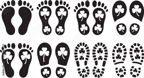 Footprint Icons with Shamrock Designs for St Patricks Day Celebration illustration silhouette