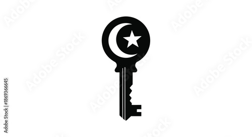 A black key design with a crescent moon and star silhouette