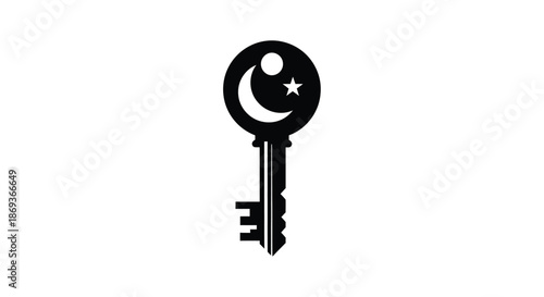 A black key with crescent moon and star design a striking silhouette