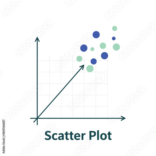 Scatter Plot Graph with Blue and Green Data Points in Modern Minimalist Style with Simple Grid Background for Data Analysis