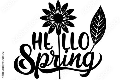 Hello Spring Blooming Flower Silhouette Vector Icon, Seasonal Floral Nature Illustration Isolated on White Background