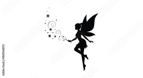 A graceful fairy with wings casting a spell a dark silhouette