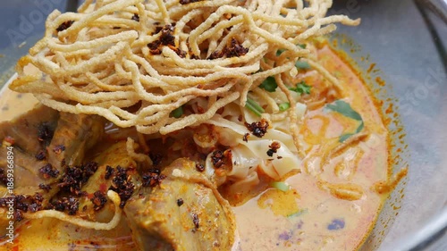 Khao Soi Beef Northern Thai Curry Noodle Soup Braised Beef Crispy Fried Noodles