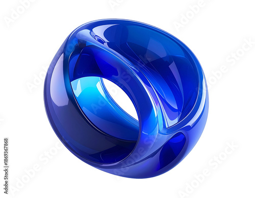 Abstract, glossy, blue, loop-like shape on a black background