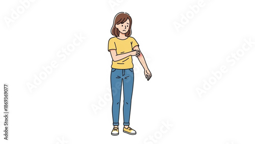 young woman standing in jeans smiling on white background