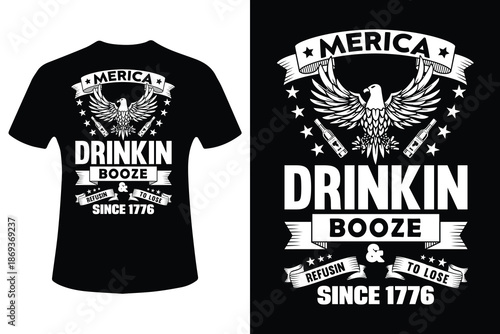 American patriotic t shirt design with bald eagle and drinking theme