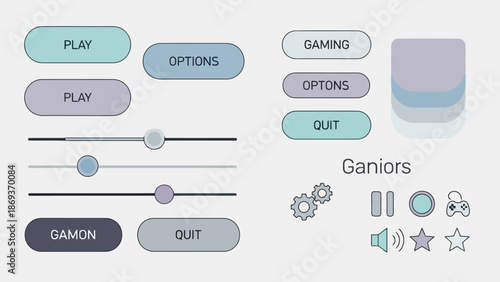 Modern Flat Pastel Game UI Kit Vector Buttons Sliders Icons.eps