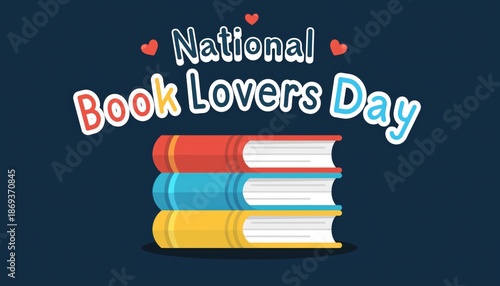 National Book Lovers Day Celebration with Colorful Books and Hearts