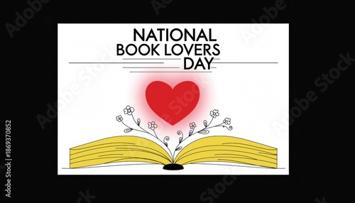 National Book Lovers Day Celebration with Heart and Open Book Illustration